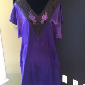 Purple Satin Lingerie with Lace Detail